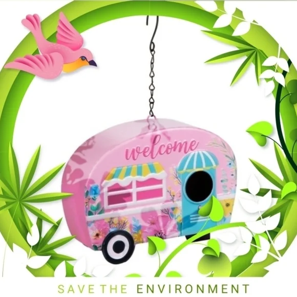 Pink Birdhouse with Welcome Sign